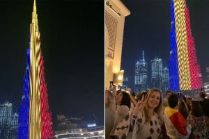 FOTO: Cea mai înaltă clădire din lume, turnul Burj Khalifa, luminată în tricolorul românesc de 1 Decembrie 2019
