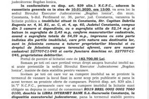 Licitatie publica organizata de B.E.J. Bogdan Ionica