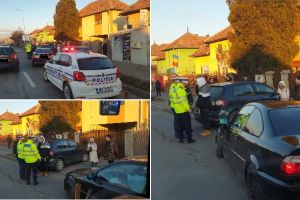 FOTO, VIDEO. Accident rutier în Alba Iulia, zona Alba Mall. Coliziune între două autoturisme. Trafic îngreunat