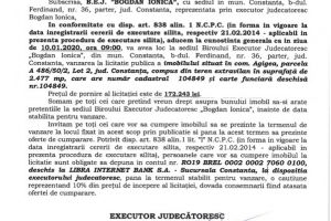 Licitatie publica organizata de B.E.J. Bogdan Ionica