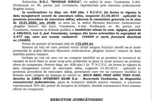 Licitatie publica organizata de B.E.J. Bogdan Ionica