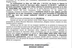 Licitatie publica organizata de B.E.J. Bogdan Ionica
