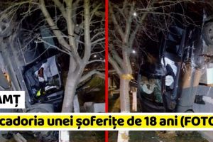 NEAMȚ: Cum a ajuns o şoferiţă de 18 ani cu maşina pe peretele unei case (FOTO)