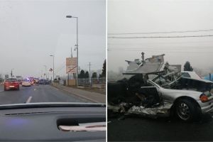 FOTO, VIDEO. Accident rutier GRAV cu trei autoturisme implicate, la ieşire din Cluj: Trei victime, dintre care una încarcerată