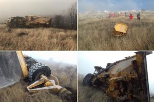FOTO. UPDATE: ACCIDENT MORTAL la Geomal: Un bărbat a decedat după ce s-a răsturnat cu camionul în cariera de piatră din localitate