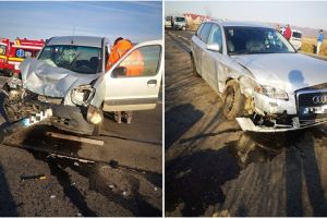 FOTO Accident la Tălmaciu – Două maşini făcute praf