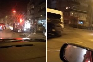 FOTO/VIDEO| Accident între un BMW şi o dubă în sensul giratoriu de la Mercur din Alba Iulia