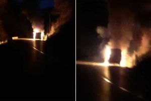 UPDATE FOTO/VIDEO| Un autoturism A LUAT FOC marţi seară, în timp ce era ÎN MERS, în localitatea Izvorul Ampoiului