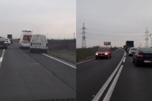 FOTO| Trafic îngreunat  pe DN1 în Lancrăm, în zona benzinăriei Lukoil. Unui şofer i s-a făcut rău în timp ce conducea