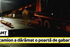 NEAMȚ: Un camion cu lemne a dărâmat o poartă de gabarit (FOTO)
