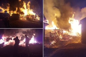 FOTO: Incendiu PUTERNIC la o casă de locuit din cătunul Băleşti, comuna Bistra: Două persoane au suferit arsuri uşoare