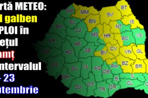 Alertă METEO: Cod galben de PLOI în judeţul Neamţ în intervalul 22-23 septembrie