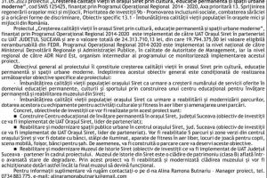 Lansarea proiectului „Creşterea calităţii vieţii în oraşul Siret prin cultură, ...