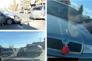 A lovit maşina cu nas şi coarne de ren