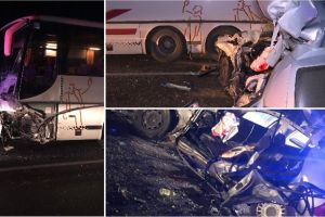 FOTO| Accident MORTAL: Un poliţist de 22 de ani a murit după ce maşina sa a intrat în coliziune cu un autobuz