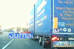 VIDEO: Explozia pneului unui camion surprinsă de o cameră de bord