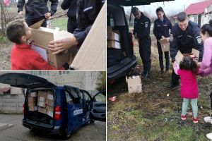 FOTO| Daruri răsplătite cu zâmbete sincere: Jandarmii din Alba Iulia, mesagerii lui Moş Crăciun pentru copiii dintr-un cartier mărginaş al oraşului