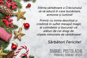 Gabriel Postolache, primar Țifeşti: „Bucuraţi-vă alături de cei dragi de clipele minunate de sărbătoare”