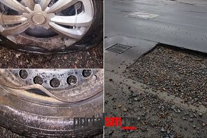 FOTO&VIDEO. Stradă din Satu Mare cu capcane! Cum arată cauciucul unei şoferiţe păgubite