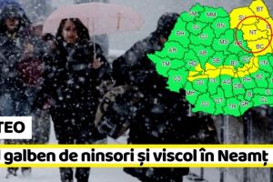 METEO: Cod galben de ninsori şi viscol în Neamţ, de astăzi, 27 decembrie