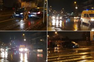 FOTO VIDEO| Accident rutier cu pagube materiale, în Alba Iulia, cartierul Ampoi 3, după o neacordare de prioritate
