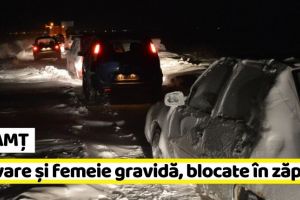 NEAMȚ: Salvare cu pacient şi femeie gravidă, blocate în zăpadă