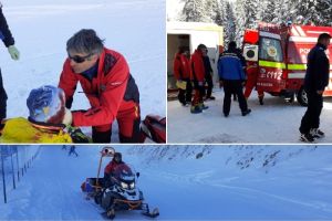FOTO-VIDEO. ACCIDENT pe Pârtia de Schi de la Șureanu. Salvamontiştii au intervenit pentru acordarea primului ajutor unui schior