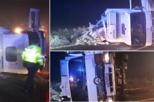 FOTO| Accident rutier în localitatea Lunca Mureşului: O cisterna care transporta lapte s-a răsturnat. Au intervenit pompierii Aiud