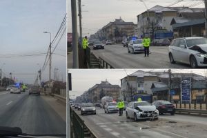 FOTO-VIDEO. ACCIDENT în apropiere de ieşirea de la Kaufland spre Miceşti. Coliziune între o camionetă un BMW şi un Ford