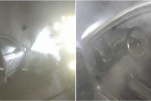 FOTO| INCENDIU, în plină noapte,  la o maşină în Alba Iulia: Au intervenit pompierii cu o autospecială