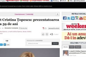 Decesul Cristinei Ţopescu, la categoria „Entertainment” într-un ziar central