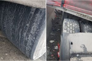 FOTO Cauza accidentului de la intrarea pe Valea Oltului – TIR-ul avea cauciucurile praf