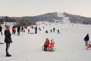 ”Trenuleţul veseliei” a oprit la pârtie. Copiii de grădiniţă au încercat deja zăpada (FOTO)