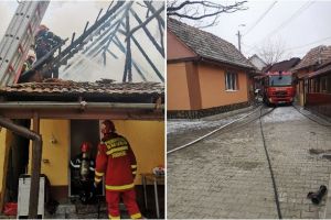 FOTO, VIDEO: INCENDIU la o locuinţă din cartierul Miceşti, din Alba Iulia. Proprietarul transportat la spital în urma unui atac de panică