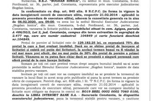 B.E.J. “Bogdan Ionica organizeaza licitatie publica in vederea vanzarii unui imobil din comuna Agigea