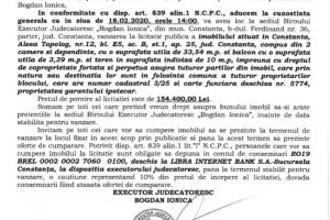  B.E.J. “Bogdan Ionica organizeaza licitatie publica in vederea vanzarii unui imobil din Constanta