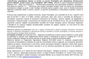Anunt de presa : Valorificarea potentialului balnear si turistic al lacului Techirghiol prin dezvoltarea infrastructurii tehnico-edilitare, strada Lacului, oras Techirghiol