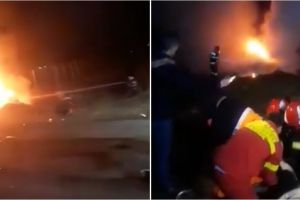 VIDEO. Accident grav! O maşină a fost făcută scrum pe DN1C