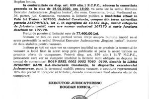 Imobil din comuna Valu lui Traian scos la vanzare prin licitatie publica