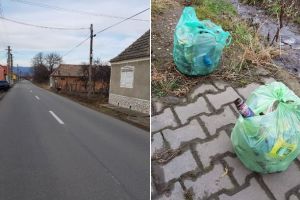 FOTO ȘTIREA TA: Trei copilaşi dintr-o comună din Alba, exemplu de spirit civic si bună creştere. Au adunat gunoaiele lăsate în urmă de adulţi