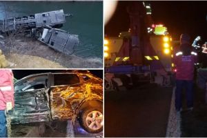 FOTO, VIDEO| Accident TERIBIL pe DN7: Mai multe maşini căzute în râul Olt. Autoturismele, căutate de scafandrii în apă