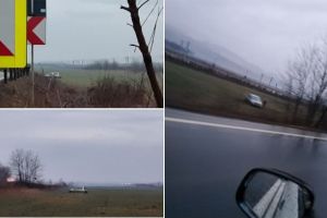 FOTO. Ploaia le dă bătăi de cap şoferilor albaiulieni: O maşină a ieşit de pe carosabil, pe DN7, în zona localităţii Blandiana