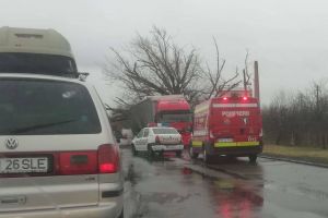 Un copac smuls de vânt a căzut peste un tir, la ieşire din Timişoara