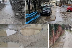 Timişoara pe ploaie! Trotuare cu bălţi lângă primărie şi parcări pline de noroi în cartiere