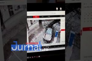 VIDEO-EXCLUSIV! Momentul în care cade copacul pe maşină, la intrarea în parcarea de la Casa de Cultură