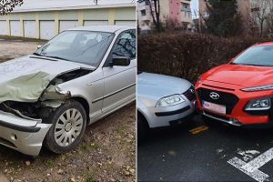 FOTO. Șoferul ce a lovit maşinile şi a fugit, prins. Păgubiţii, nemulţumiţi: „Nu a fost testat pentru alcool sau substanţe interzise”