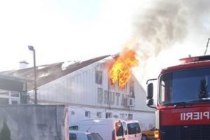 Clădire din Timişoara în care funcţiona o brutărie, cuprinsă de flăcări