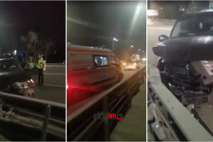 FOTO. Accident pe Podul Decebal. A intrat cu maşina în parapetul de protecţie