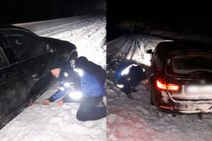 FOTO Intervenţie a jandarmilor la Obârşia Lotrului – La -17 grade şi pe viscol