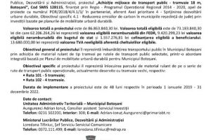 Comunicat de presă: Lansare proiect „Achiziţie mijloace de transport public – tramvaie 18 m, Botoşani“